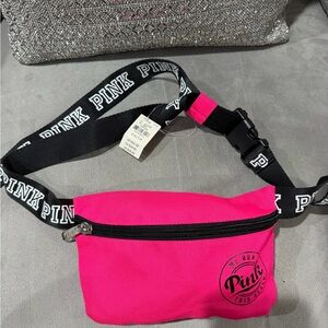 Pink Fanny Pack with Black Strap & Drink Coozie